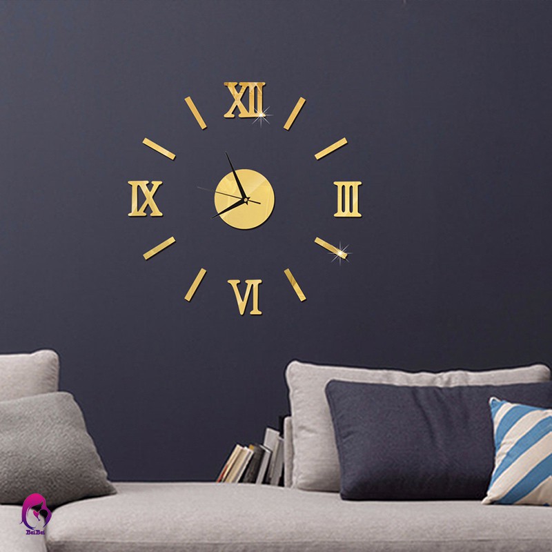 ♦♦ Large DIY Wall Clock Acrylic Mirror Stickers Roman Number Clocks for Living Room Home Office Deco