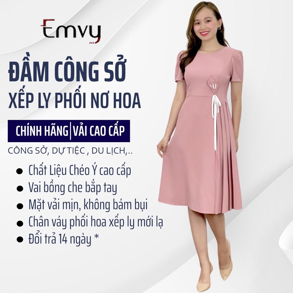 Đầm công sở dáng xòe, chất liệu chéo ý, dày dặn, thoáng mát B89 Emvy