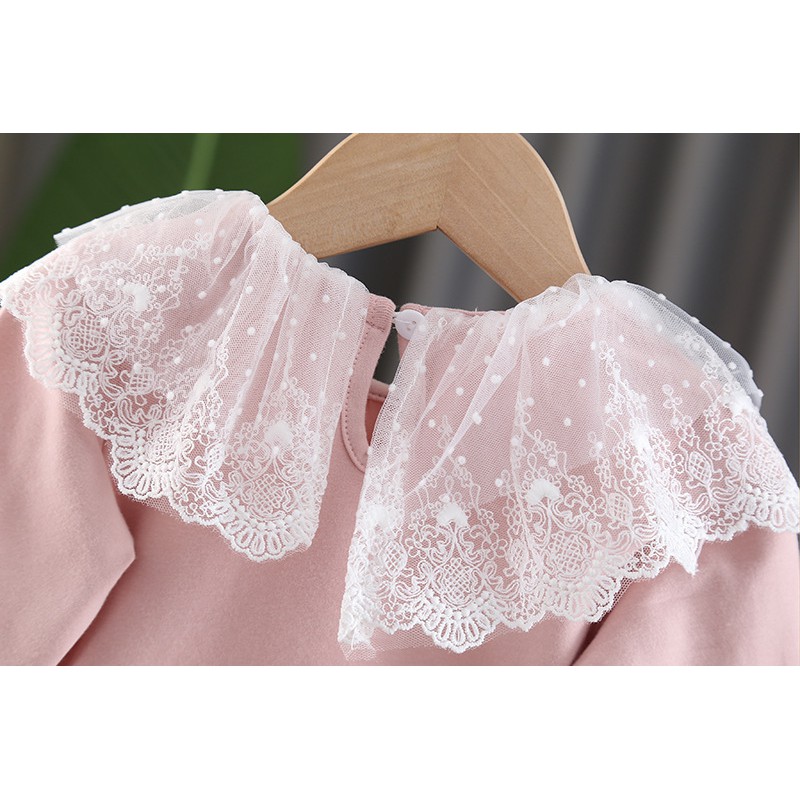 Áo thu đông bé gái chất cotton cao cấp bèo ren cổ siêu tiểu thư size 8 -18kg AT
