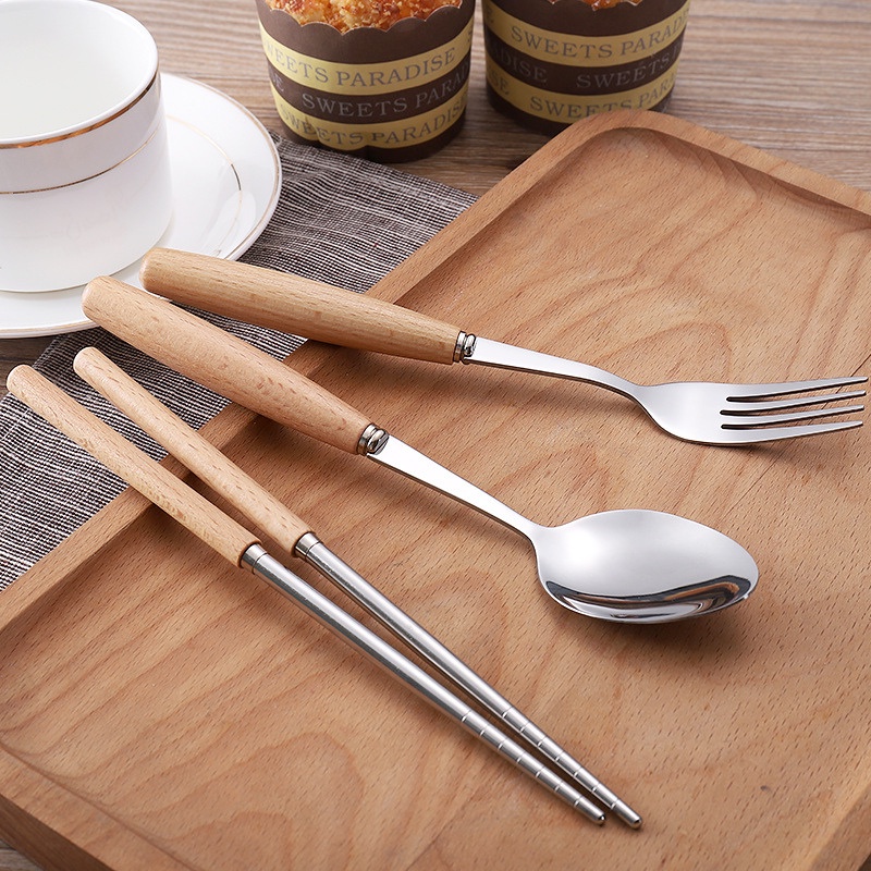 Hộp dụng cụ ăn văn phòng cao cấp NATAHI QP001 Inox chống gỉ, cán gỗ, sang trọng