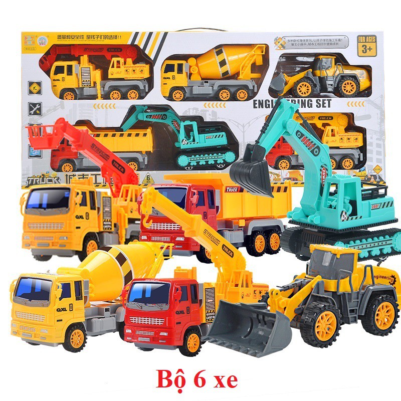 Bộ đồ chơi ô tô mô hình các loại xe xây dựng: máy xúc, xe tải, cần cẩu... cho trẻ em, đồ chơi cho bé thoả sức sáng tạo