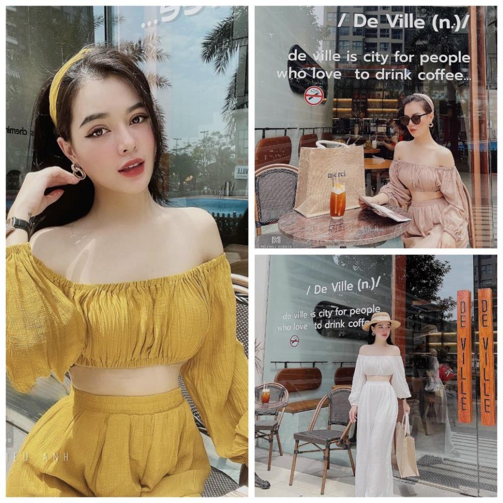 SET BỘ ÁO TRỄ VAI CROPTOP QUẦN SỚ VẢI ĐŨI XỐP QUẢNG CHÂU MỀM TIỂU THƯ MẪU MỚI HOT HÈ ĐI BIỂN ĐI CHƠI DẠO PHỐ CỰC XINH  ྇