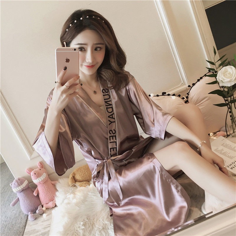 . Lấy một miếng và phục hồi sau khi lấy. Yuan Phong cách Hàn Quốc pyjama nữ lụa băng sexy áo nịt ngực mỏng choàng