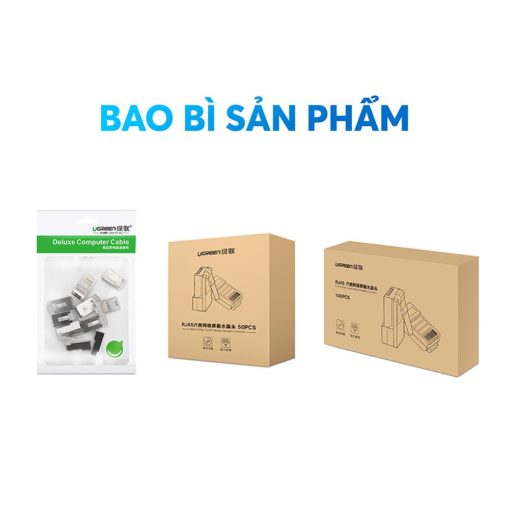 Đầu bấm mạng RJ45 UGREEN NW111 cho dây CAT6, bọc inox chống nhiễu - Hàng phân phối chính hãng - Bảo hành 18 tháng