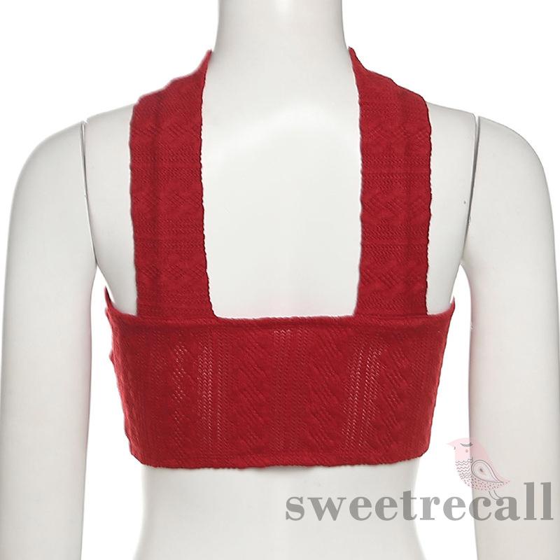 Áo croptop dệt kim sát nách màu trơn thời trang mùa hè cho nữ