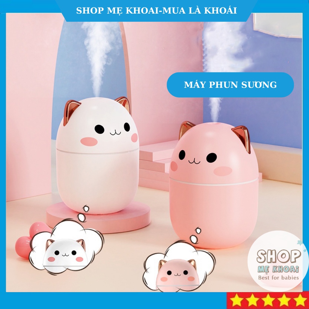 Máy phun sương Fnelse tạo độ ẩm hình mèo dễ thương cổng USB có đèn nhiều màu sắc dung tích 250ml-Shop Mẹ Khoai