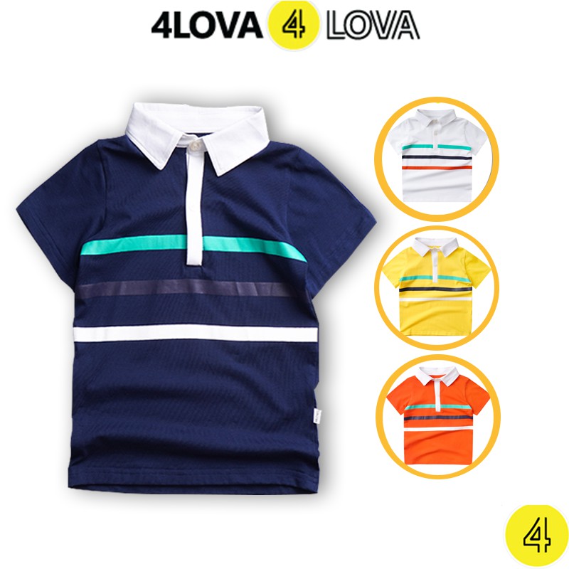 Áo polo bé trai 4LOVA chất cotton cao cấp hoạ tiết kẻ cá tính thể thao từ 1-10 tuổi