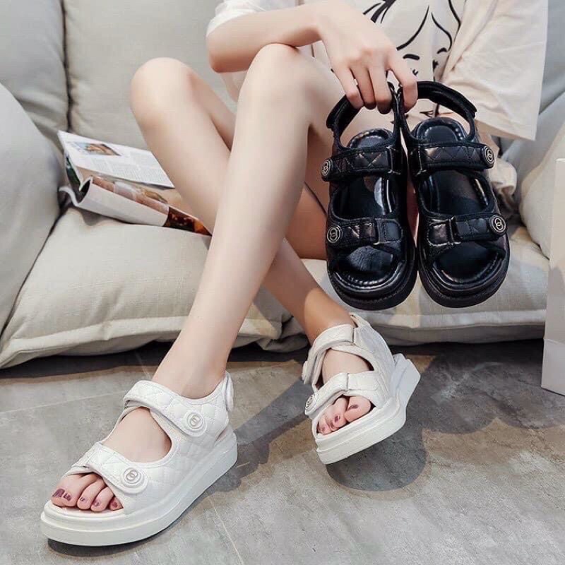 Dép sandal học sinh nữ quai ngang chần chỉ XX đế 2cm