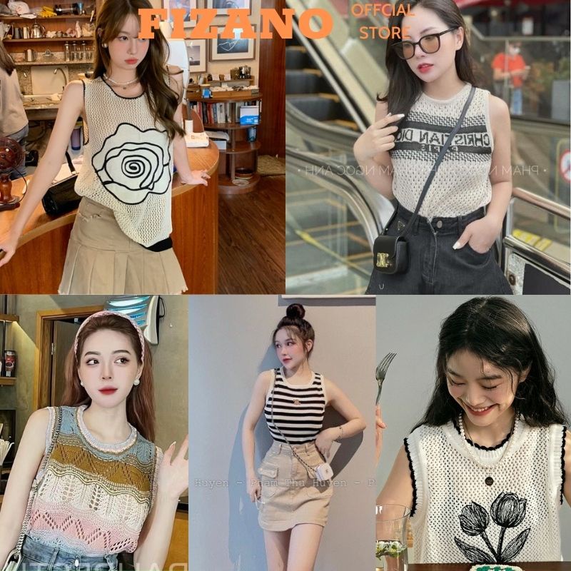 Tổng hợp áo len lưới nữ sát nách cổ tròn nhiều họa tiết hàng Quảng Châu siêu hot hit 2022 FIZANO