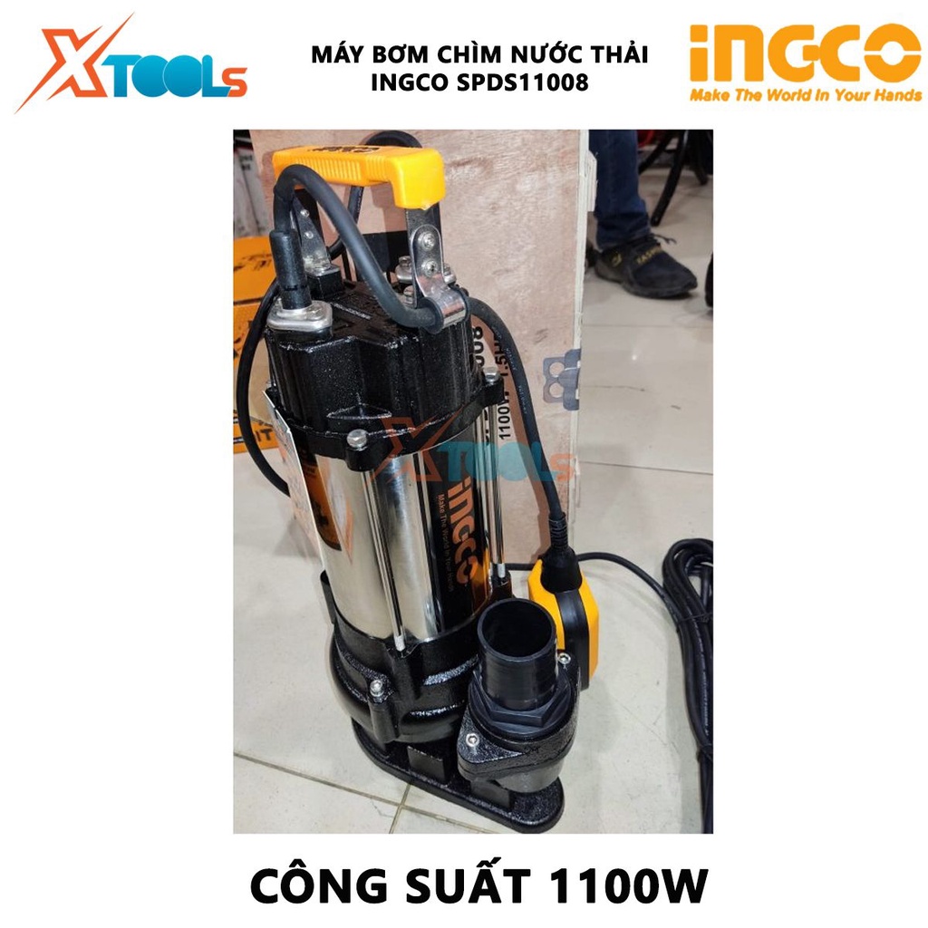 Máy bơm chìm nước thải INGCO SPDS11008 Máy bơm nước thải Điện áp 220-240V ~ 50Hz Công suất đầu vào 1100W (1.5HP) Cột áp