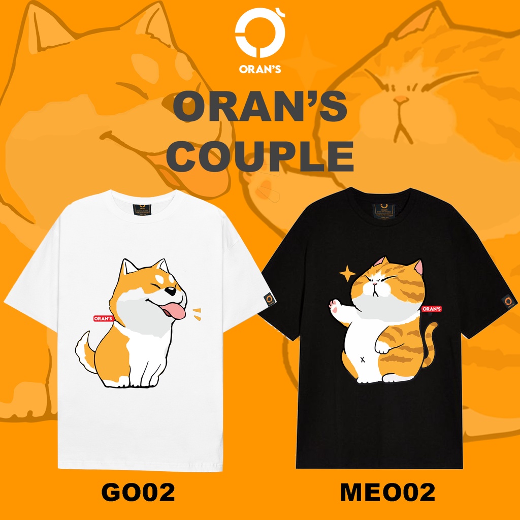 Áo thun đôi in hình chó mèo ORANS phông tay lỡ cho nam nữ Oversize chất COTTON 100%, FULLBOX - ORAN'S Couple tee 02