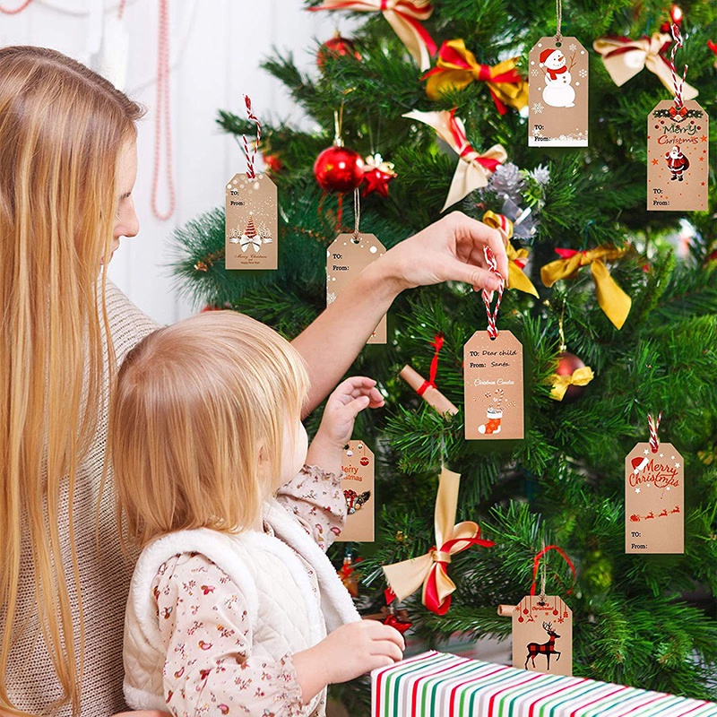 Set 100 thẻ giấy in chữ Merry Christmas dùng để trang trí quà giáng sinh