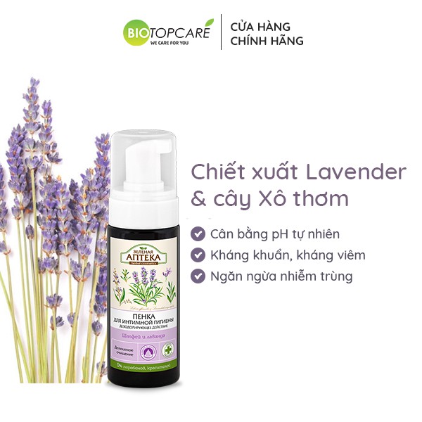 Dung dịch vệ sinh phụ nữ dạng bọt Apteka Cây xô thơm và Lavender 150ml - BioTopcare Official