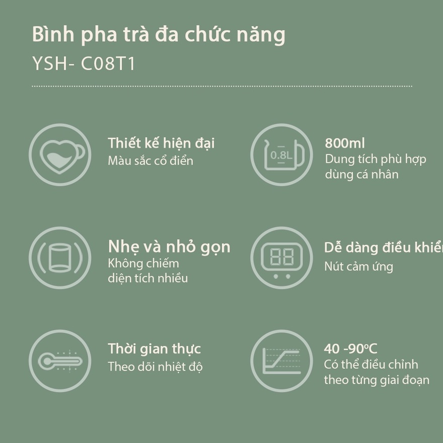 Bình pha trà đa chức năng Bear YSH-C08T1 - Hàng chính hãng - Bảo hành 18 tháng