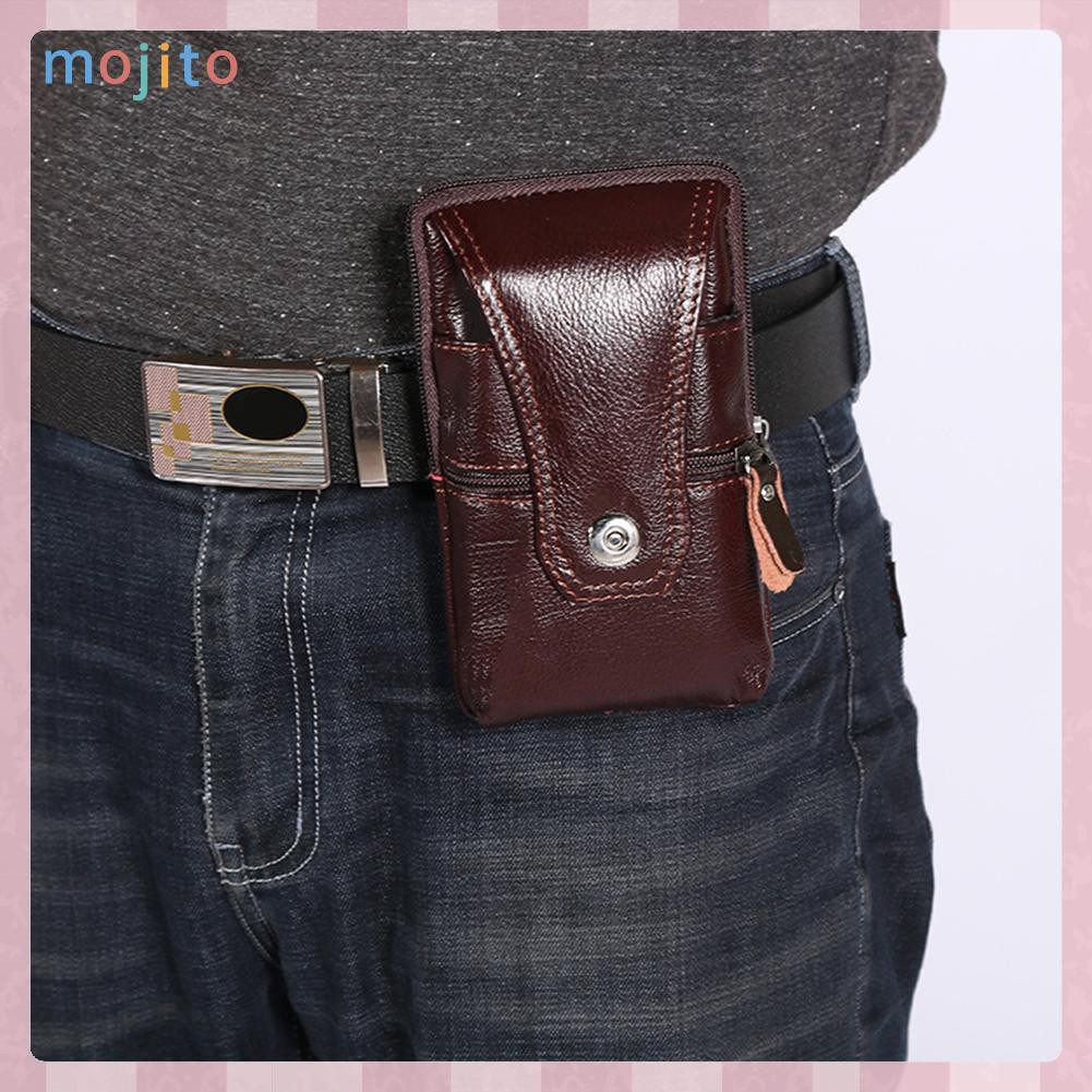 MOJITO Men Genuine Leather Waist Bag Business Waterproof Phone Belt Bum Zip Pouch