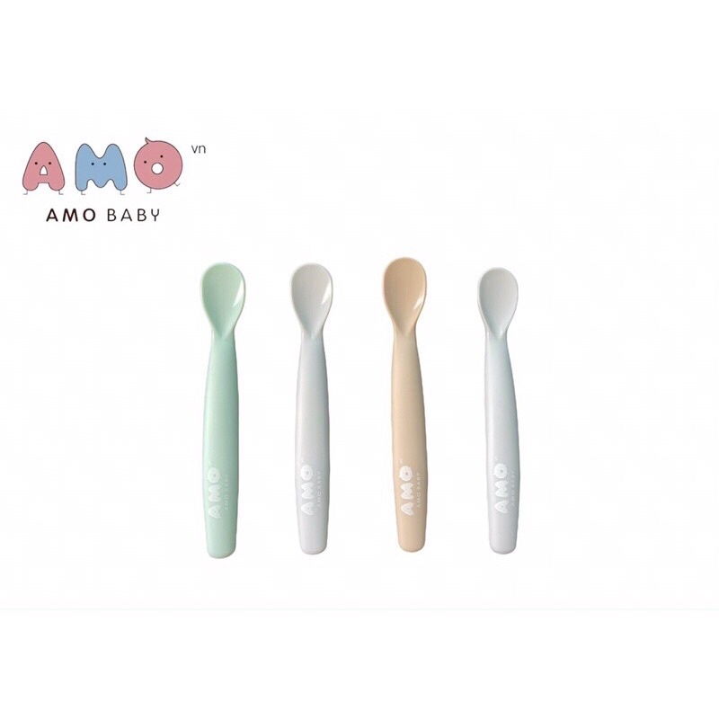 Set thìa ăn dặm silicon kèm hộp đựng cho bé ăn dặm Amo Baby