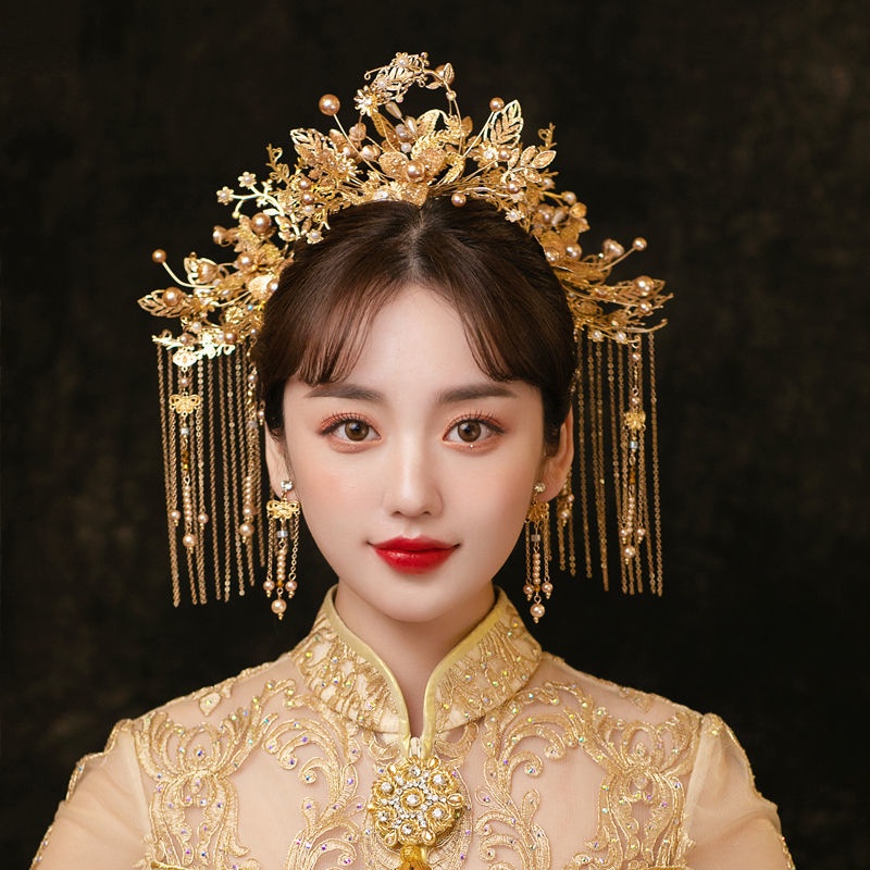 Xiuhe quần áo mũ cưới cô dâu tua bước lắc vương miện phượng hoàng không khí phong cách Trung Quốc đám cưới bầu không khí đơn giản hiển thị kimono phụ kiện tóc6.11
