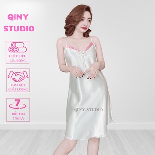 Váy ngủ 2 dây Qiny Studio, đồ ngủ sexy gợi cảm, đầm ngủ nữ mặc nhà vải lụa