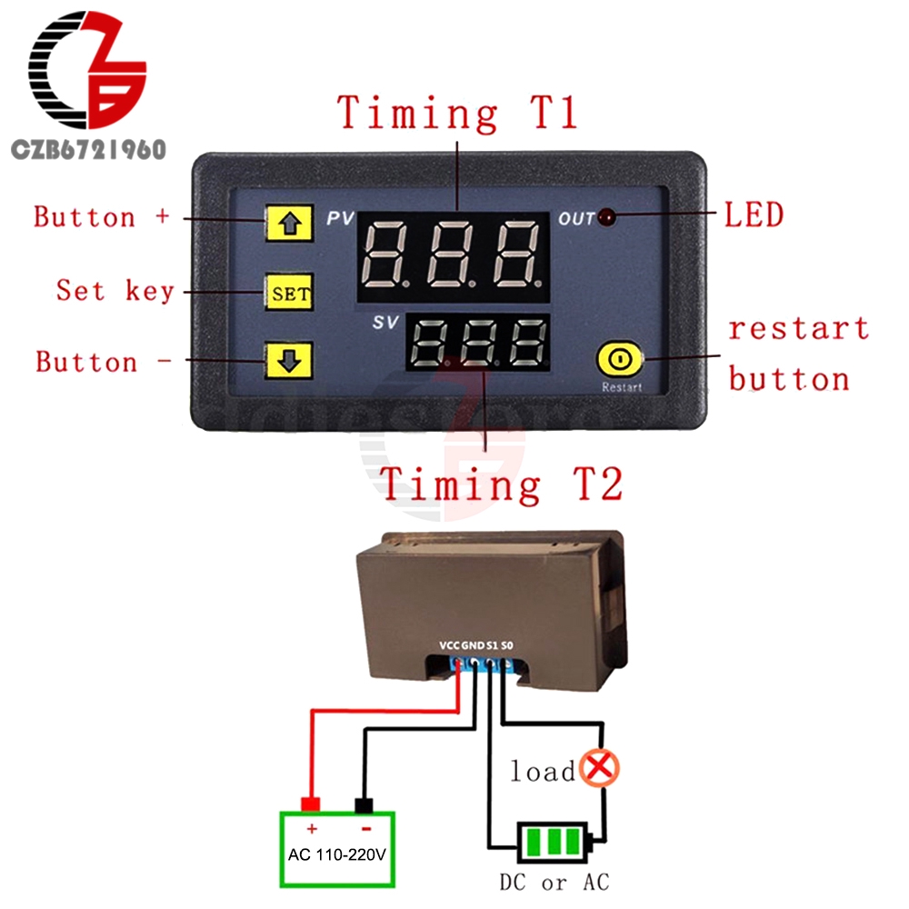 AC 110V 220V 12V Digital Time Delay Relay Dual LED Display Cycle Timer Control Switch Adjustable Timing Relay Time Delay Switch