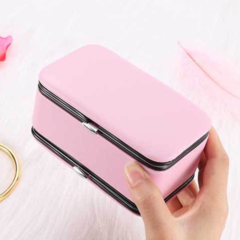 Hộp Đựng Trang Sức Bằng Da PU 2 Tầng Có Gương Soi Tiện Dụng