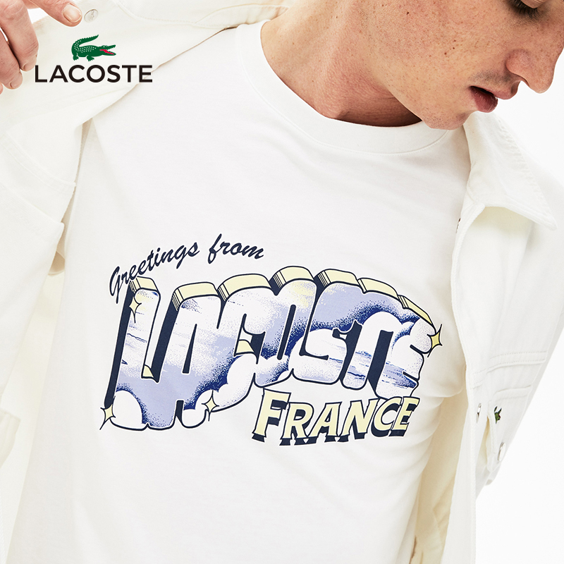 Lacoste France Crocodile Men's Spring and Summer Retro Fashion Print Print Casual T-shirt Men