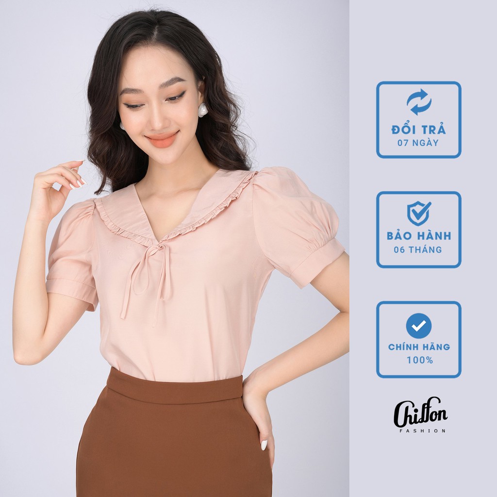 Áo sơ mi công sở nữ cổ V, áo sơ mi cổ buộc nơ, áo sơ mi thiết kế Chiffon