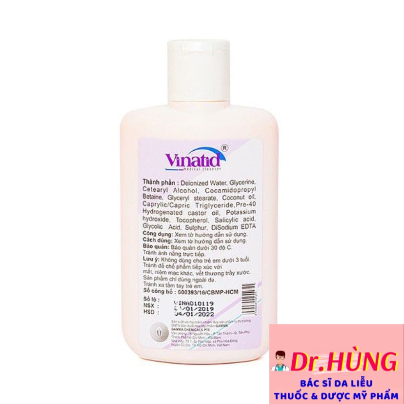 ✅(CHÍNH HÃNG) Sữa Tắm Gội Và Rửa Mặt Giảm Mụn Lưng Vinatid 150 ml