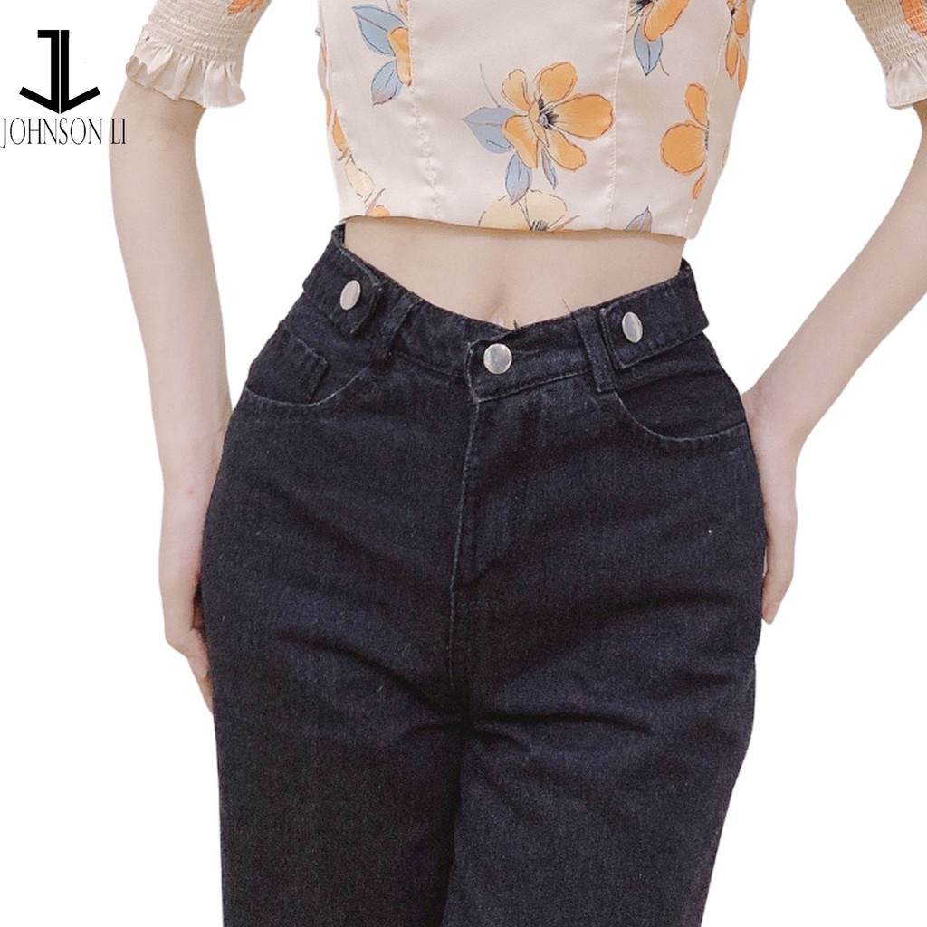 Quần baggy jean nữ lưng cao, cắt rách màu đen jean LB146 JL JohnsonLi