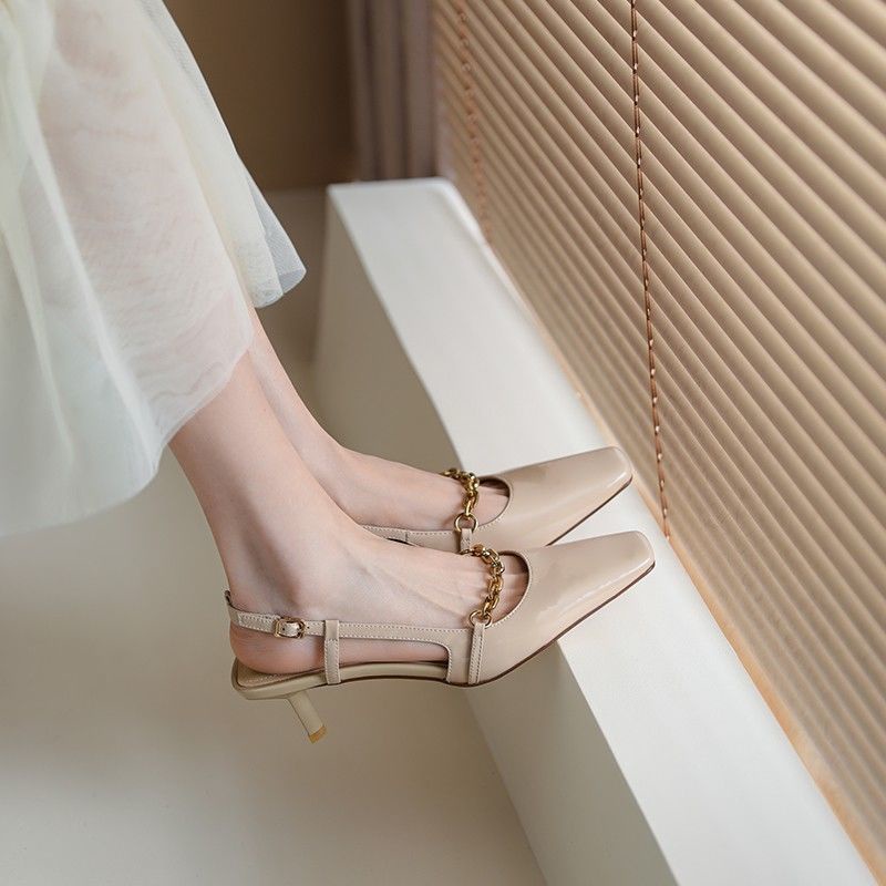 Oeggeo shop Xăng đan Cao Gót Hở Mũi Có Khóa Cài Phía Trước Cho Nữ