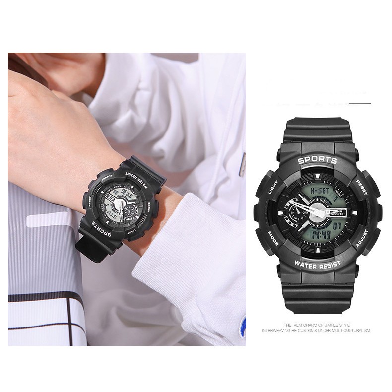 Đồng hồ thể thao nam nữ B002 kim và điện tử Sport watch dây cao su | BigBuy360 - bigbuy360.vn