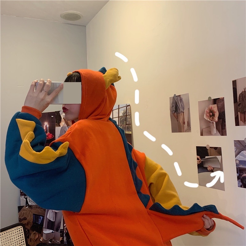 Áo hoodie tay dài nam nữ nhóm có nón mũ trùm đầu thu đông tai khủng long sừng gai đuôi nhiều 3 màu sắc ullzang