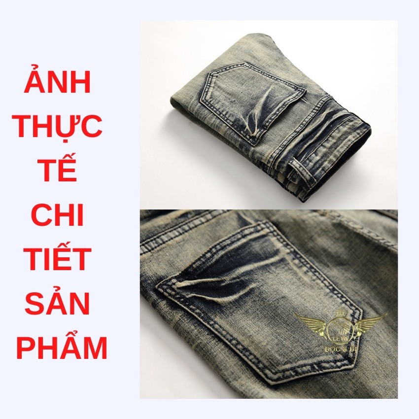  Quần jean nam rách gối ống côn độc lạ LEVAMEN chất liệu vải bò jeans co giãn đẹp QJ007 | BigBuy360 - bigbuy360.vn
