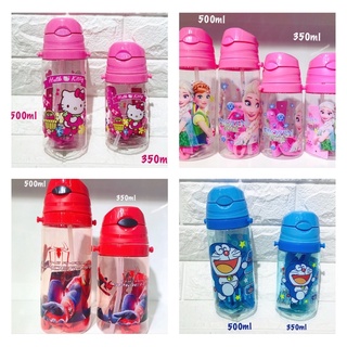 Bình nước nhựa có ống hút Hello Kitty, Elsa, Nhện, Doremon