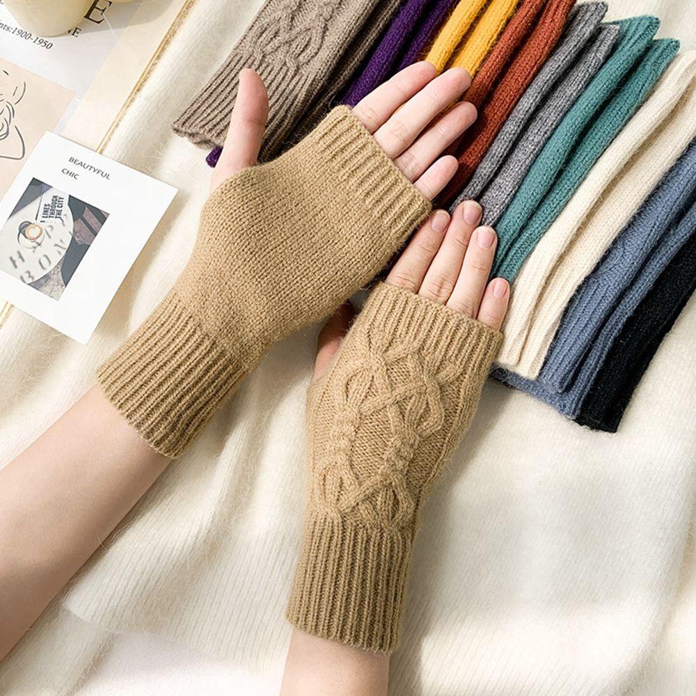 Găng Tay Hở Ngón Vải Len Mềm Mại Giữ Ấm Màu Trơn Cho Nam
