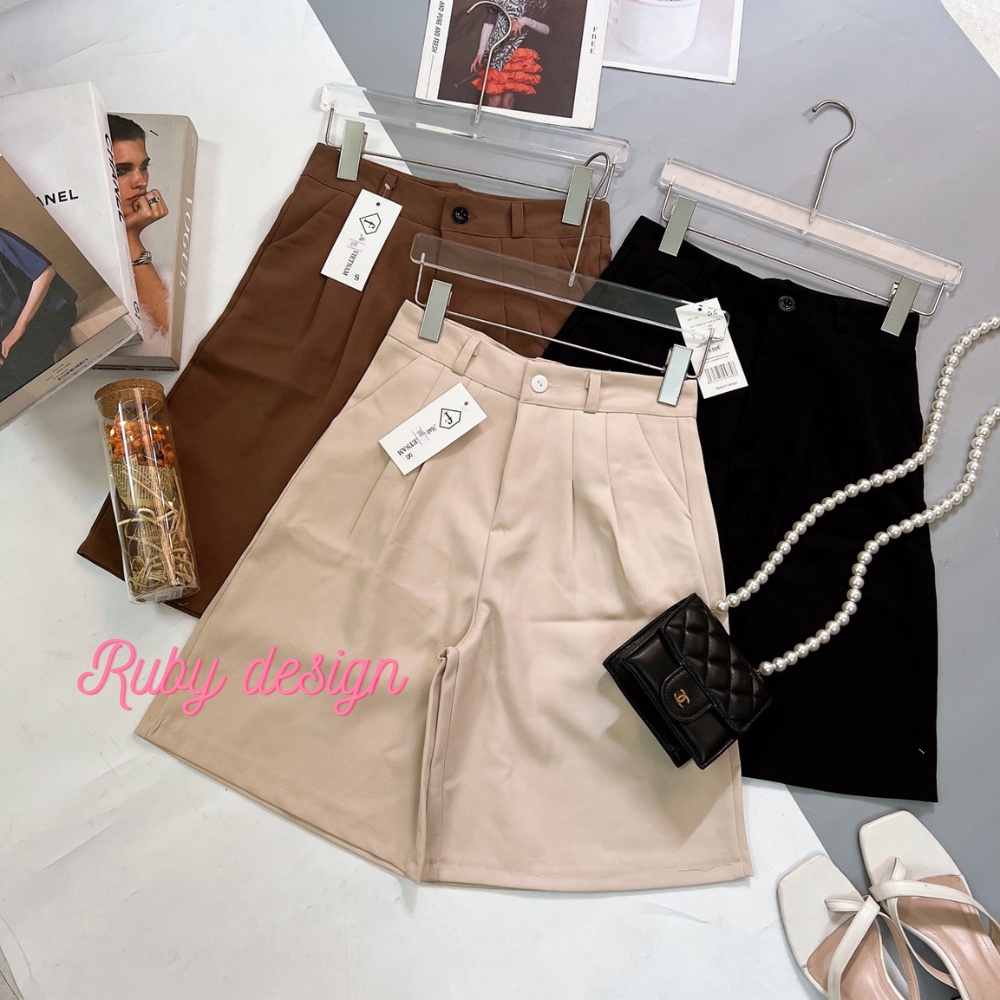 Quần Short Cạp Cao , Quần Short Nữ Ống Rộng Dáng Lửng Ulzzang chất tuyết mưa dày dặn 3 màu đen nâu tây be Q660
