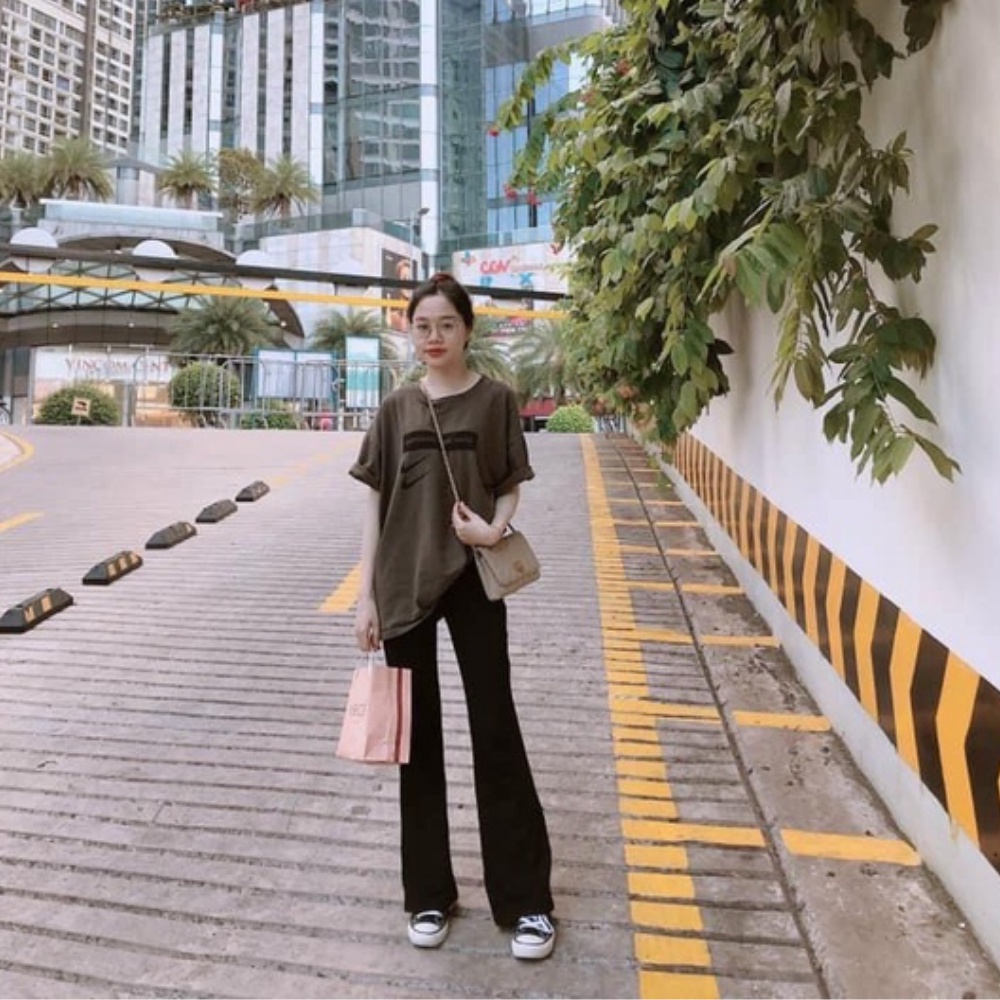 Quần ống loe, quần ống loe lưng cao thắt dây eo chất cotton co dãn SKUQ-10A