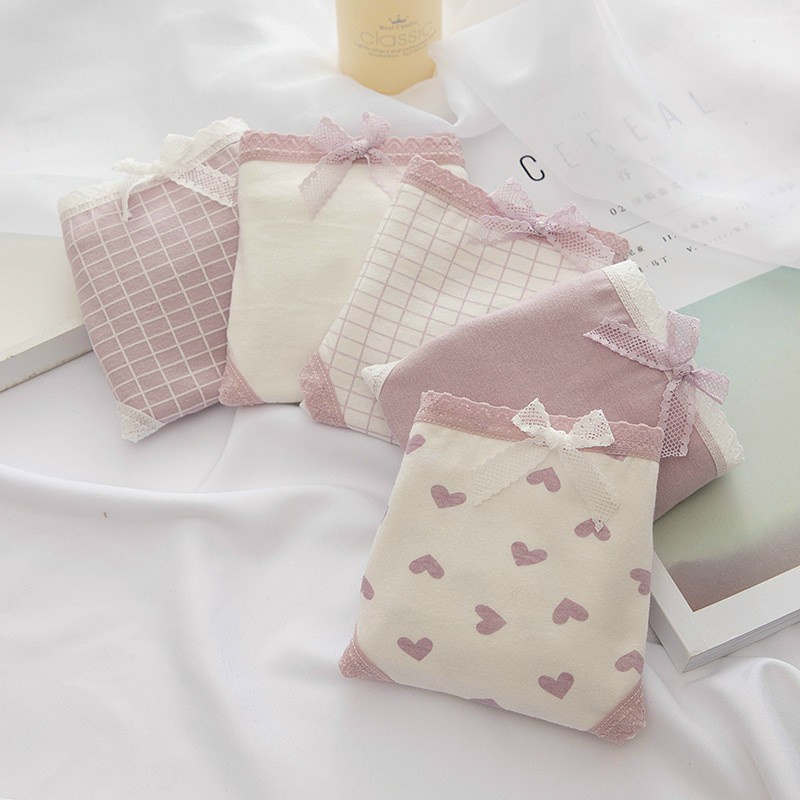 Quần Lót Nữ Cotton Tim Tingweiya tím đính nơ - Quần Lót Nữ kháng khuẩn tôn dáng mã L110
