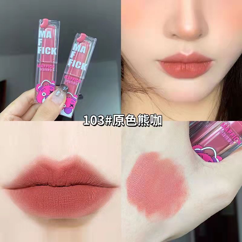 Son Lì Màu Maffick Trong Suốt Chống Nước Lâu Trôi Vỏ Hình Gấu Hồng Dâu Tây