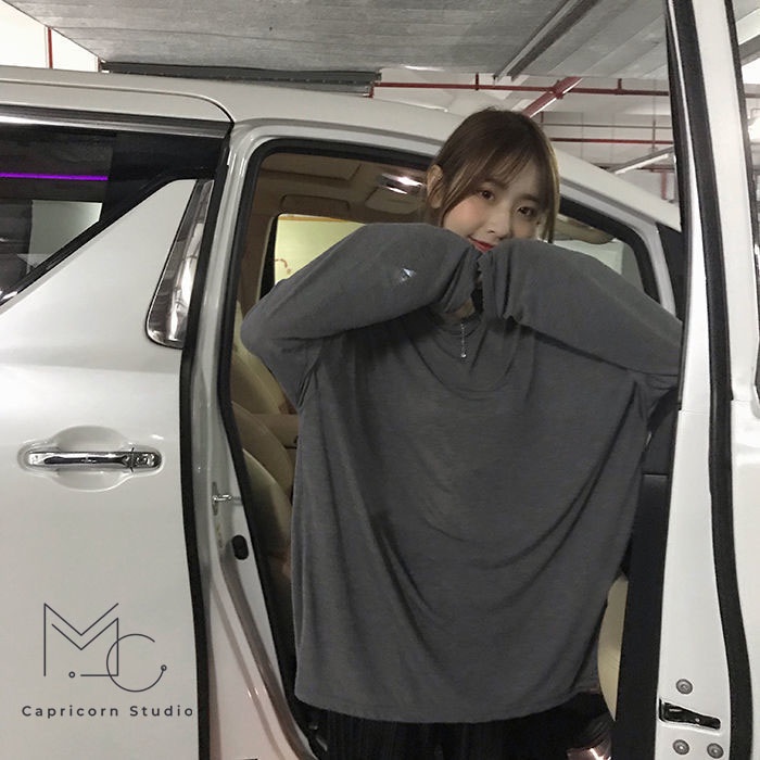 Áo thun dài tay kiểu mỏng mùa thu màu xám đơn giản phong cách Ulzzang Hàn Quốc
