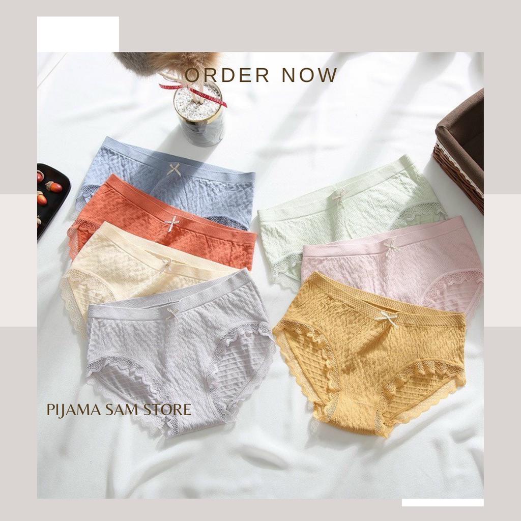Set 5 Quần Lót Nữ Cotton Viền Ren Nhăn Co Giãn Siêu Thấm