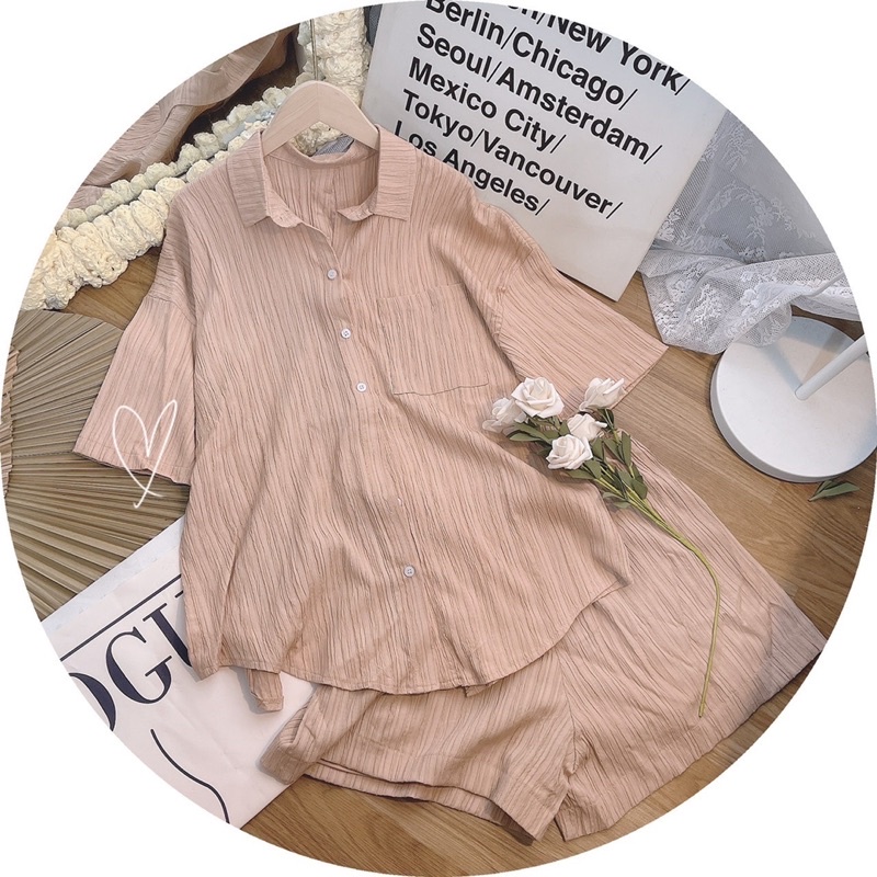 SET ÁO ĐŨI SƠ MI CỘT DÂY + QUẦN SHORT 3 MÀU
