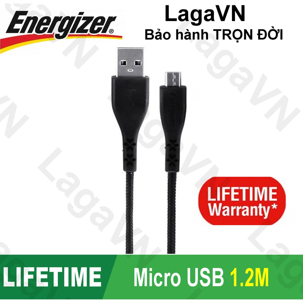 [Freeship toàn quốc từ 50k] Cáp sạc siêu bền Energizer Micro USB dài 1.2m - LIFETIME WARRANTY - C41UBMCGBKM
