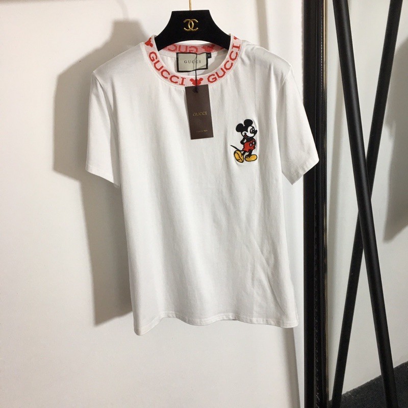Áo thun nữ cổ chun in chữ thương hiệu cao cấp Gucci Disney GC có thêu hình micky
