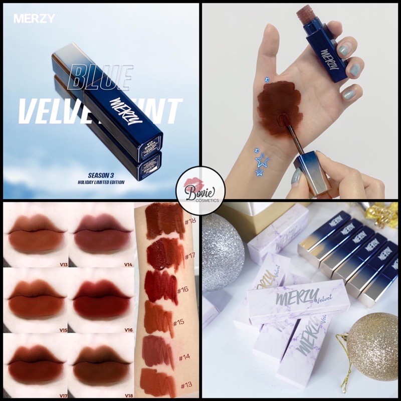 ( Vỏ Xanh Limited) Son Kem Lì Merzy Blue The First Velvet Tint Season 3 Classy Marvelous You Holiday Edition | Heritage | Thế Giới Skin Care