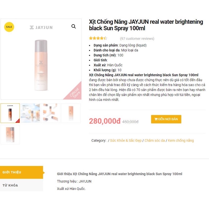 Xịt chống nắng Jayjun Real Water Brightening Black Sun Spray SPF50+PA++++