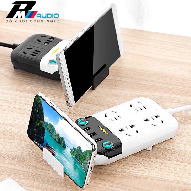 Ổ cắm điện thông minh tiện dụng đa chức năng, chống giật,chống cháy nổ kèm giá đỡ điện thoại