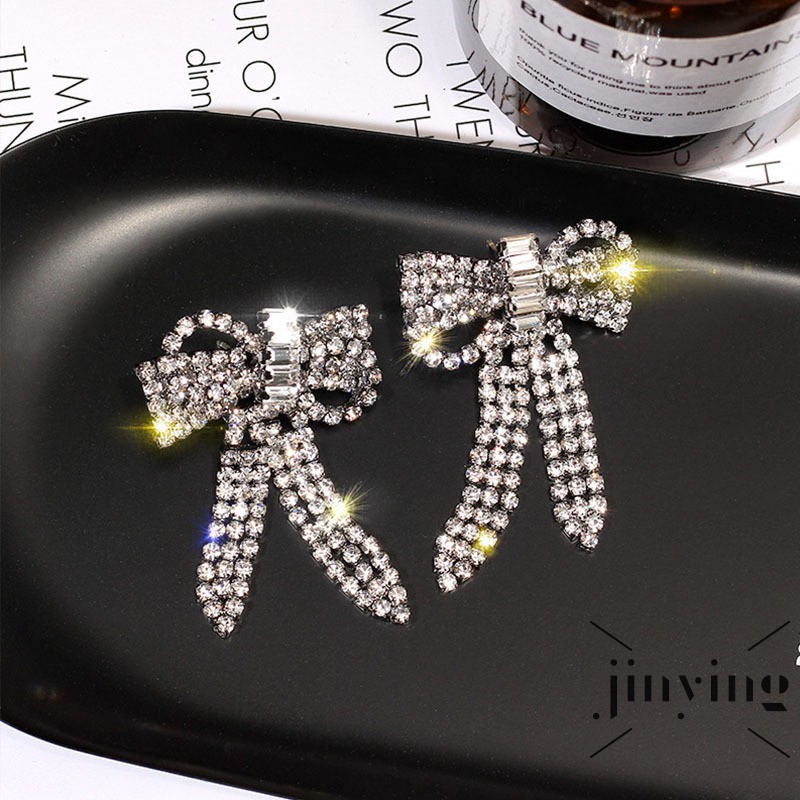 GETNOIVAS Đôi khuyên tai hình nơ đính đá thời trang dành cho nữ