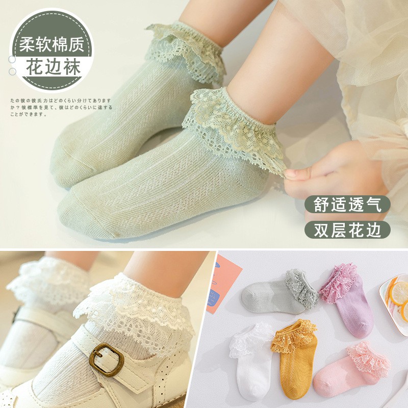 Tất Cho Bé Gái Thêu Ren 100% Cotton Chống Trơn Trượt Hàng Xuất Nhật Tất Trẻ Em Từ 0- 12 Tuổi