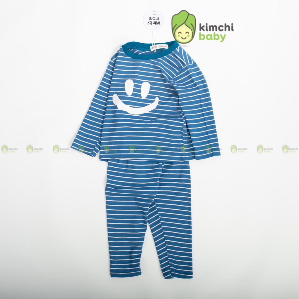 Đồ Bộ Bé Trai, Bé Gái Minky Mom Vải Cotton Sọc Ngang Mặt Cười, Bộ Dài Tay Cho Bé Mặc Nhà Thu Đông MKMTD2173