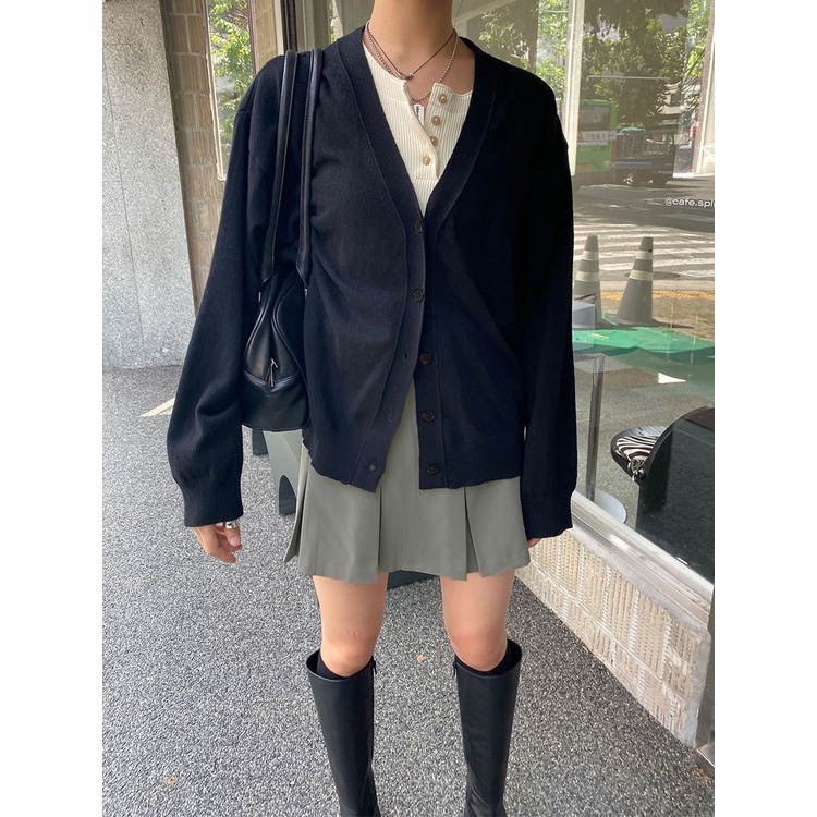 Áo Khoác Cardigan Dệt Kim Tay Dài Dáng Rộng Phong Cách Thời Trang Hong Kong Dành Cho Nữ